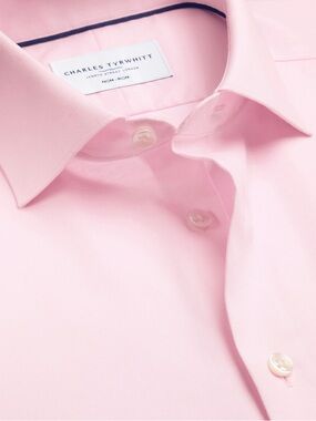 Charles Tyrwhitt slim Fit Pink Plaid button Front Shirt 15 1/2 35 inches 39/89cm
